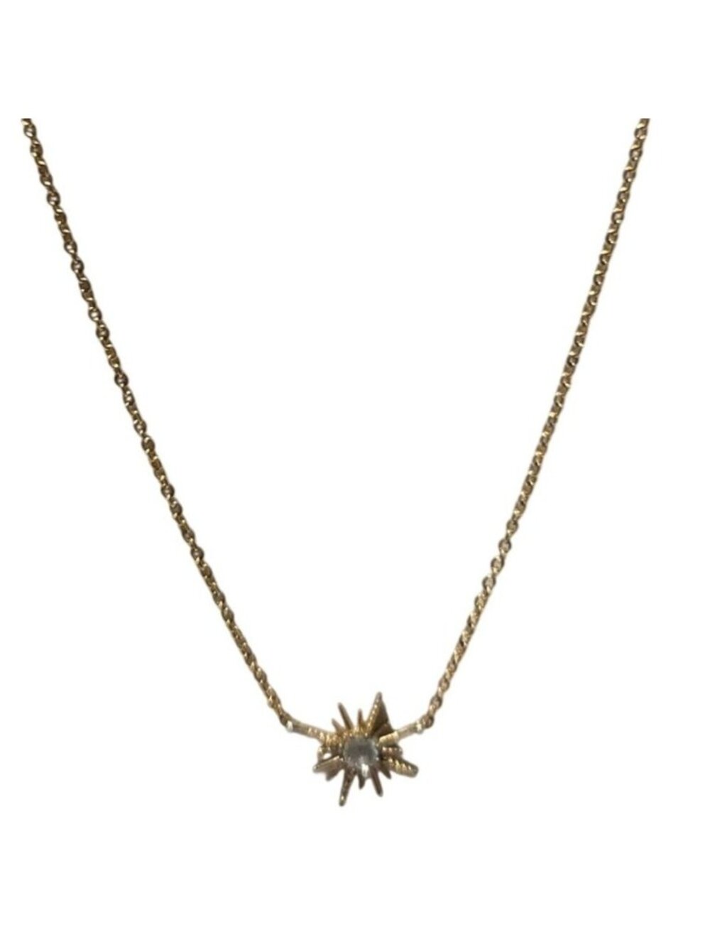 Vintage Starburst Pendant Necklace Crystal Celestial Dainty Chain Mid Century